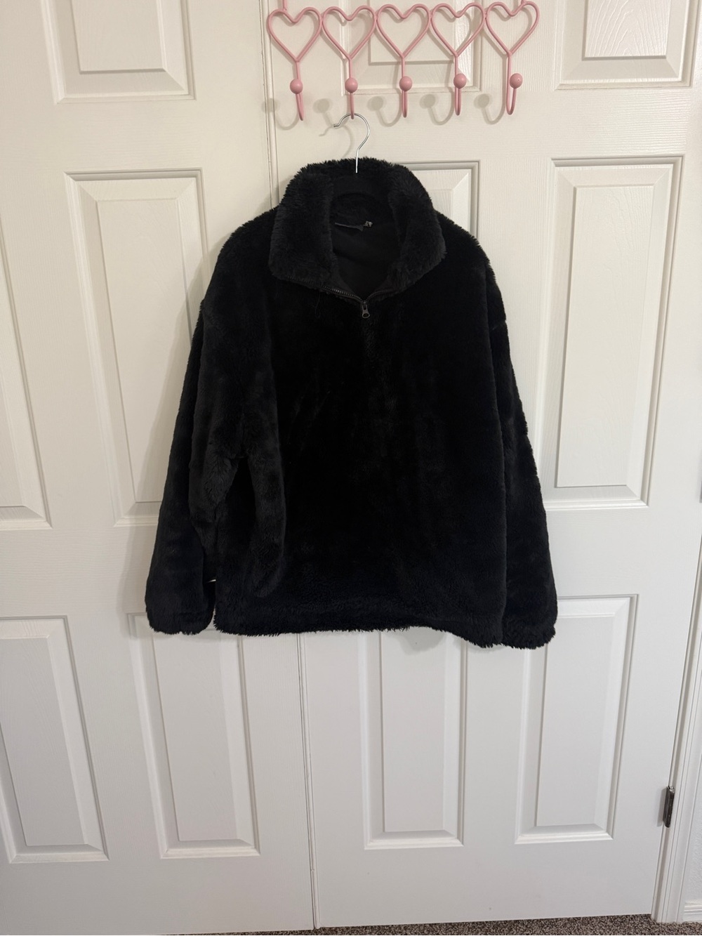 ASOS DESIGN Women’s L Black Borg Teddy Fleece Pullover Jacket High Neck Cozy